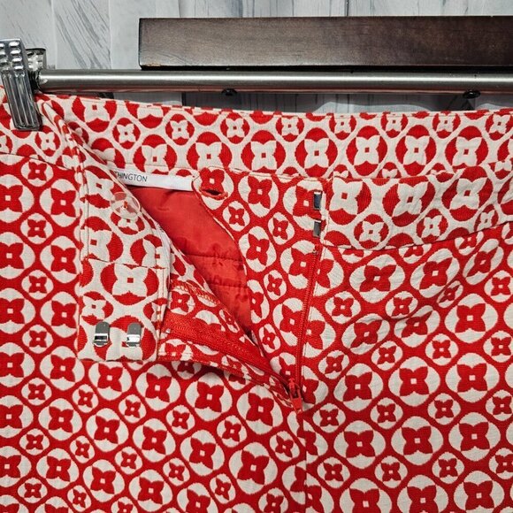 Worthington Red White Floral Geometric Retro Cigarette Ankle Pants 10 - Picture 3 of 11